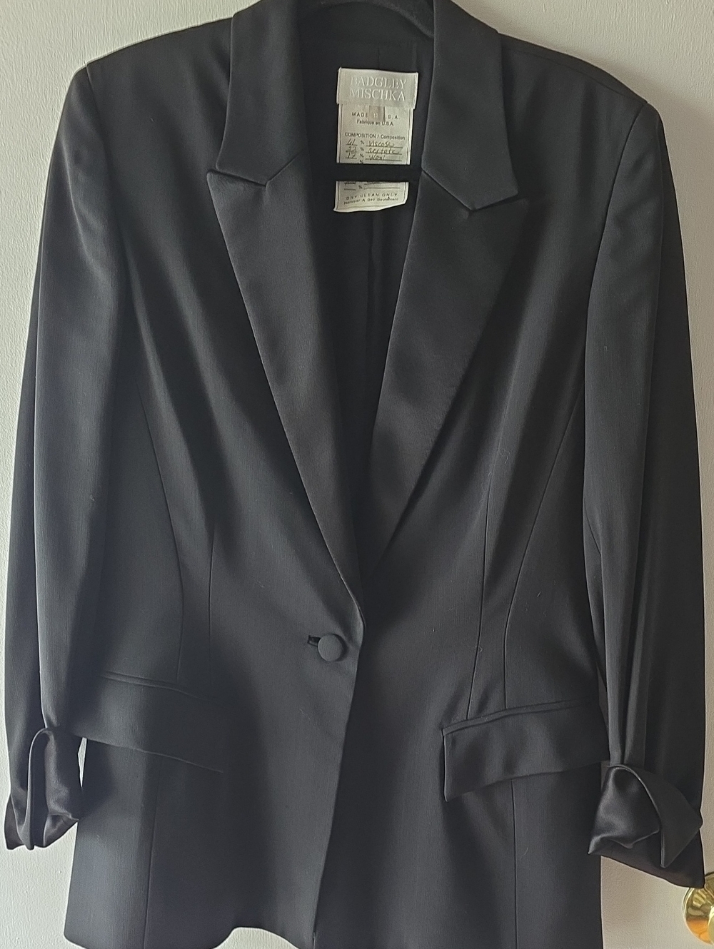 Vintage 1990's Badgley Mischka Black Single-Button Satin-Trim Blazer.